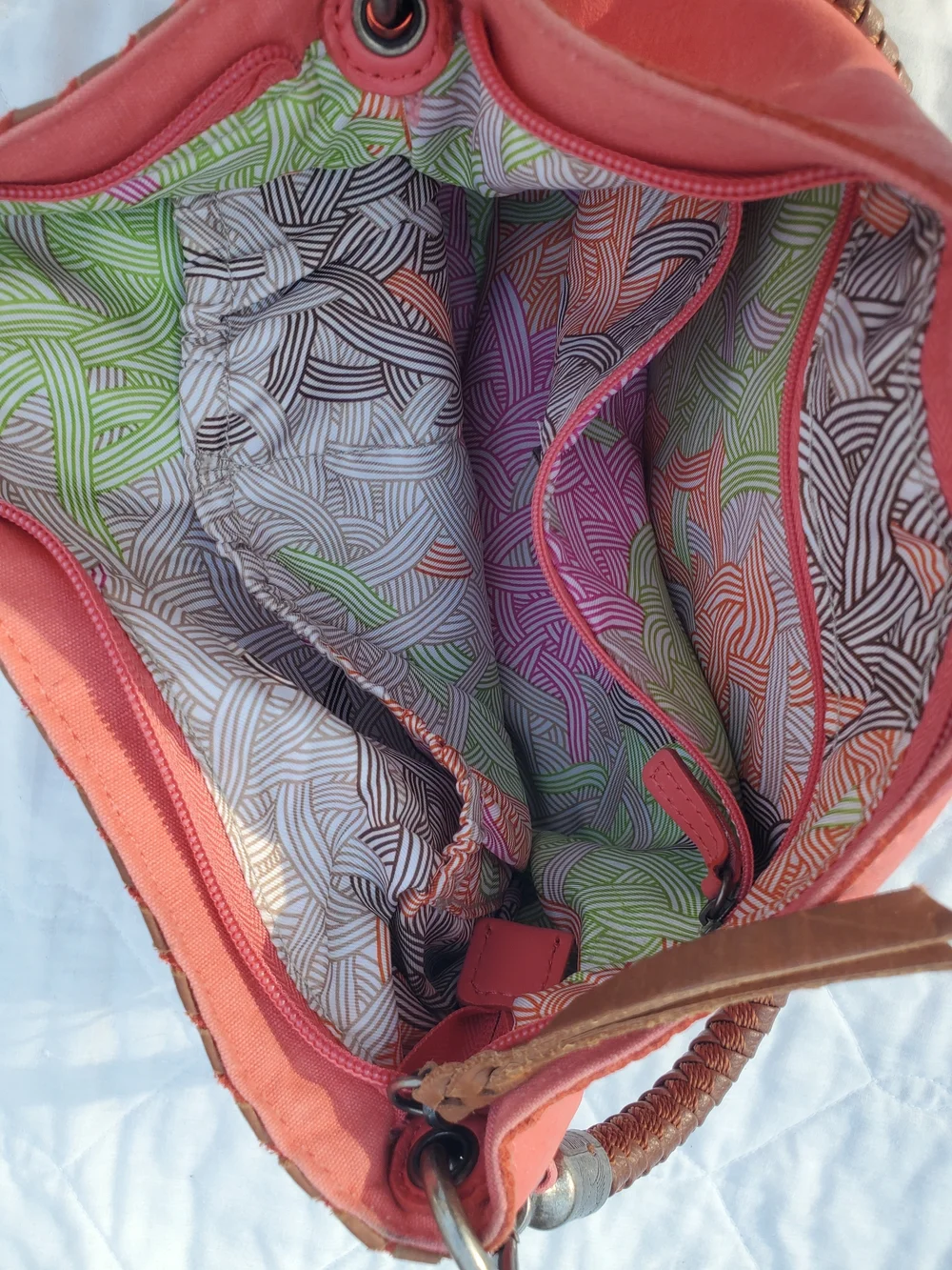 The Sak Coral and Brown Women's Leather Bag with Beaded Accent - Picture 5 of 10